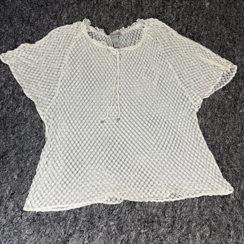 Maggie Barnes for Catherines White Lace Mesh Tie Neck Blouse Plus Size 3X 26/28W